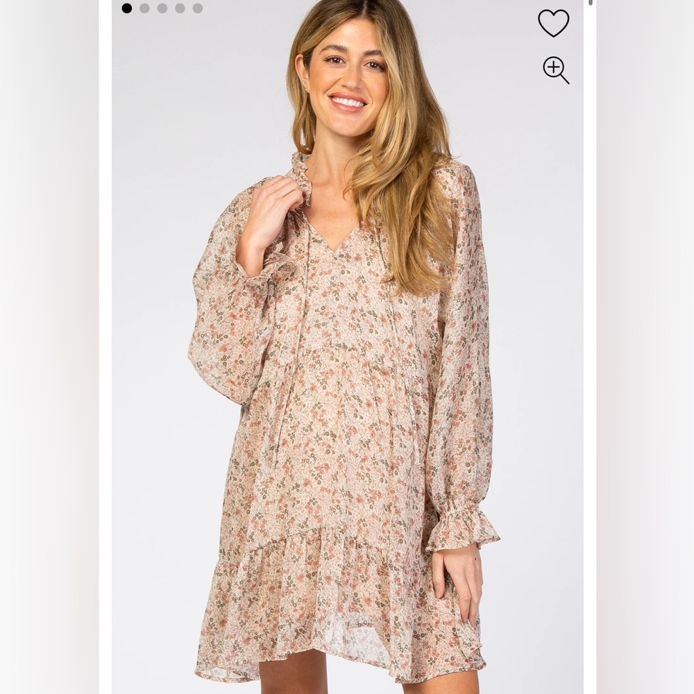 Cream Floral Chiffon Ruffle Hem Maternity Dress